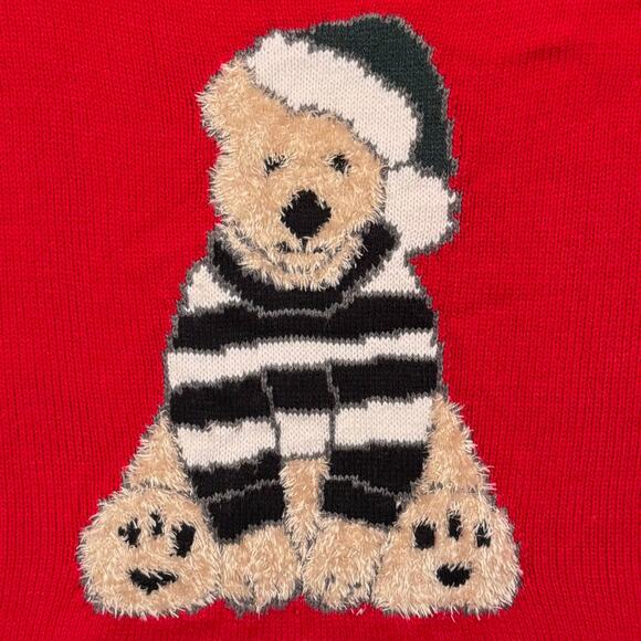 NY&C Sweater Bear Christmas Festive Holiday Novelty Cottage Retro Cozy Red Large - Picture 4 of 8